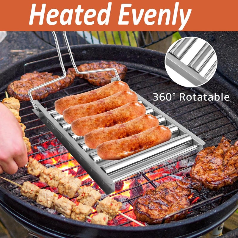 VinBee Hotdog Roller Stainless Steel Hot Dog Sausage Roller Rack BBQ Sausage Roller Rack Hot Dog Roller for Grill Evenly Cooked Hot Dogs(Small) - Image 4